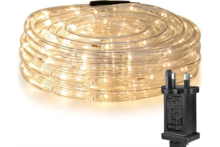 Lepro Outdoor Rope Lights Mains Powered, Connectable, 10m/33ft 240 LED Outdoor Garden Lights Plug in, Bright Warm White, Waterproof 10mm Thick Rope Lighting for Garden, Patio, Tree, Pathway, Christmas