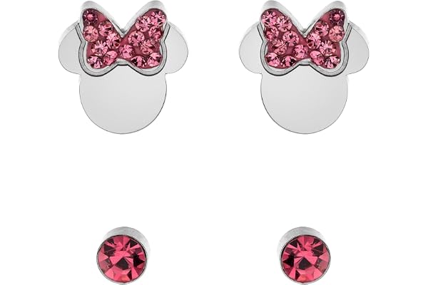Disney Boucles d'oreilles Minnie pour Fille en Acier Inoxydable et Cristal de Zircone