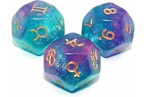 Lot de 3 dés astrologiques pour constellation, divination - 3 couleurs - D12 - Paillettes