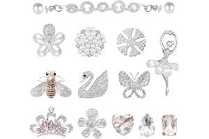 Scettar Shoe Charms for Clog Shoes, 15 Pcs Crystal Diamond Shoe Accessories, Crystal Bling Shoe Charms, Metal Bling Crystal Rhinestone Shoe Decoration Charms for Women Girls Teens Adults DIY Gifts