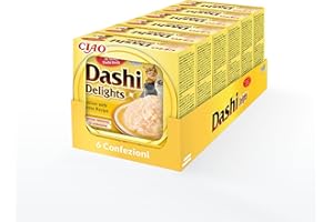 INABA Dashi Delights, Delicati Fiocchi in Brodo di Pollo con Formaggio - 6 Coppette x 70 gr - Cibo Umido per Gatti con Brodo Dashi - Snack per Gatti Ricco di Proteine - Pasto Complementare