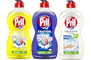 Pril Geschirrspülmittel Probier Set, mit zwei kraftgelen Zitrone und Ultra Plus & Pril Sensitive (3 x 450 ml)