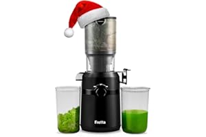 Fretta Cold Press Juicer Machines, Self-Feeding juicer with 108mm&1.0L Feeding Chute for Whole Fruits and Vegetables, Automatic 200W Masticating Juicer, High Yield Juice Extractor, BPA-Free, Black