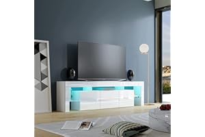 BESTWANTED LED TV Stand, 200CM TV Cabinet Modern High Gloss TV Unit with 2 Drawers and 2 Doors for Bedroom Living Room Home Furniture (White)