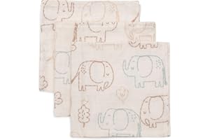 Jollein dregellappar baby – Elephant Tales – 3-pack – 31 x 31 cm – muslin – 100% bomull – muslinblöjor – OEKO-TEX-certifierad