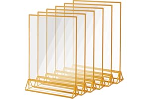 AMEITECH 21,6 x 28 cm Porta di segno acrilico verticale con bordi dorati, menu tavolo a doppia faccia chiari cornici per numeri da tavolo per matrimoni, cartelli del ristorante - Confezione da 6