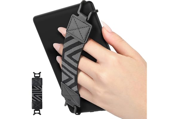 MoKo Dragonne de Sécurité pour 6-8" Kindle eReaders- Kindle/Kobo/Voyaga/Lenovo/Sony E-Book Tablet, Sangle Haute-Élastique Polyvalente Légère Support Antidérapante, Noir