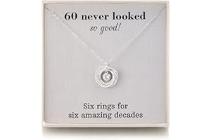 RareLove 60th Birthday Gifts For Women Jewellery,925 Sterling Silver 6 Rings Sapphire Birthstone Necklace,60 Birthday Gifts for Mum Best Friends,Six Rings for Six Decades