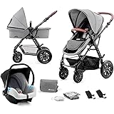 Kinderkraft Passeggino Trio MOOV, 3 in 1, Carrozzina, Ovetto, Pieghevole, Accessori, Bambini, Grigio IT, 4KRDC, baby products