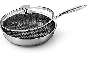 Innerwell Professionale Padella Antiaderente Acciaio Inox 28 cm, Padella Induzione con Coperchio, Rivestimento a nido d'ape antigraffio, Padelle Adatte Per Forno, Universali Pentole, Senza PFOA