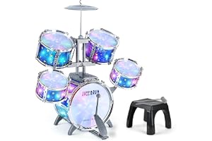 Upgraded Kids Drum Set for Toddlers 3+, Kids Jazz Drum Ages 3-5, Star Light up Musical Instrument Toys for Boys Girls 3-6 5-7 ( All Plastic)