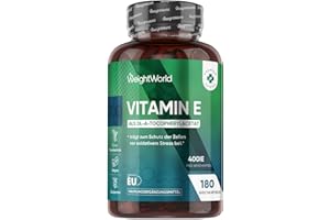 ‎WEIGHTWORLD Vitamin E Weichkapseln 400IE - 180 vegane Softgels - Vit E Öl DL Alpha Tocopherylacetat - 6 Monate Vorrat - Vitamin E trägt zum Schutz der Zellen vor oxidativem Stress bei (EFSA) - WeightWorld