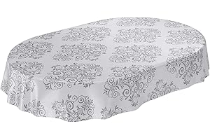 ‎ANRO ANRO Wachstuchtischdecke Wachstuch Wachstischdecke Tischdecke abwaschbar Ranken Barock Arabeske Grau Oval 140 x 200cm