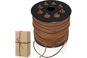 WONWOOD_DIRECT Cuerda Cuero Cordón Plana (Marrón Claro) 90m 3mm Cuerda de Cuero Gamuza para Collar Pulsera Colgante Abalorios Manualidades DIY Bisutería Joyas