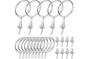 Hocadrv 50 Stücke Edelstahl Gardinenhaken und 50 Stücke Metall Gardinenstange Ringe, Vorhangringe und Vorhang Haken Rostbeständig für Fenstervorhang, Duschvorhang, Bettvorhang(Silber)