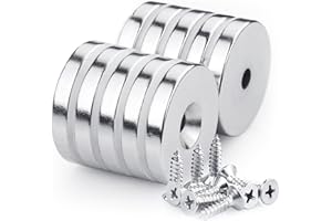 WDEC 10 sztuk magnesów neodymowych 30 mm x 5 mm, z łbem wpuszczanym, siła ciągnąca 12 kg, mocne magnesy śrubowe z 10 śrubami do majsterkowania, magnesy do wkręcania do majsterkowania