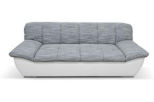 ‎DOMO. COLLECTION DOMO. collection Sofa Splash, 3-Sitzer Couch, 3er Garnitur aus Kunstleder mit Webstoff-Polster und Breiten Armlehnen, Ledersofa, 232 x 96 x 76 cm (BxHxT), weiß-grau
