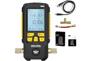 LUTIFIX Misuratore di vuoto digitale intelligente LM100, HVAC da 0 a 2000 mbar, risoluzione 0,1 mbar, precisione ±0,2% Misuratore di vuoto Compensazione della temperatura Misuratori HVAC con 4 unità (Torr, in