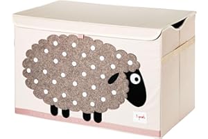 3 Sprouts, Baule Portagiochi Realizzato in Poliestere, Ideale per Contenere Oggetti e Giochi, Cesta Giochi Bambini Decorata con Pecora Grigia, 61x37x38 cm