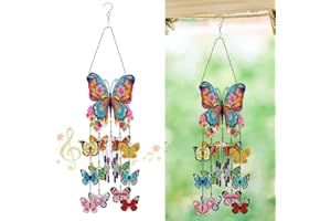 ENCOMAG Diamond Art Wind Chime Kit, Diamond Paintings Wind Chime Hanging Ornaments, Diamond Dot Painting Pendant, Gifts for Mom Grandma Women Wife Aunt Sister, Home Window Garden Yard Decor (Butterfly)