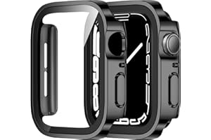 ZZDZZ 2 Pack Hard PC Case Compatible with Apple Watch Case 44mm Series 6/SE/5/4 with Tempered Glass Screen Protector, Ultra-Thin Straight Edge Protective Cover for iWatch 44mm (Black/Black)