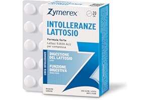 Zymerex Intolleranze Lattosio 20 compresse | Integratore alimentare | Digestione lattosio | A base di enzimi | Ananas e papaya | Senza glutine e lattosio