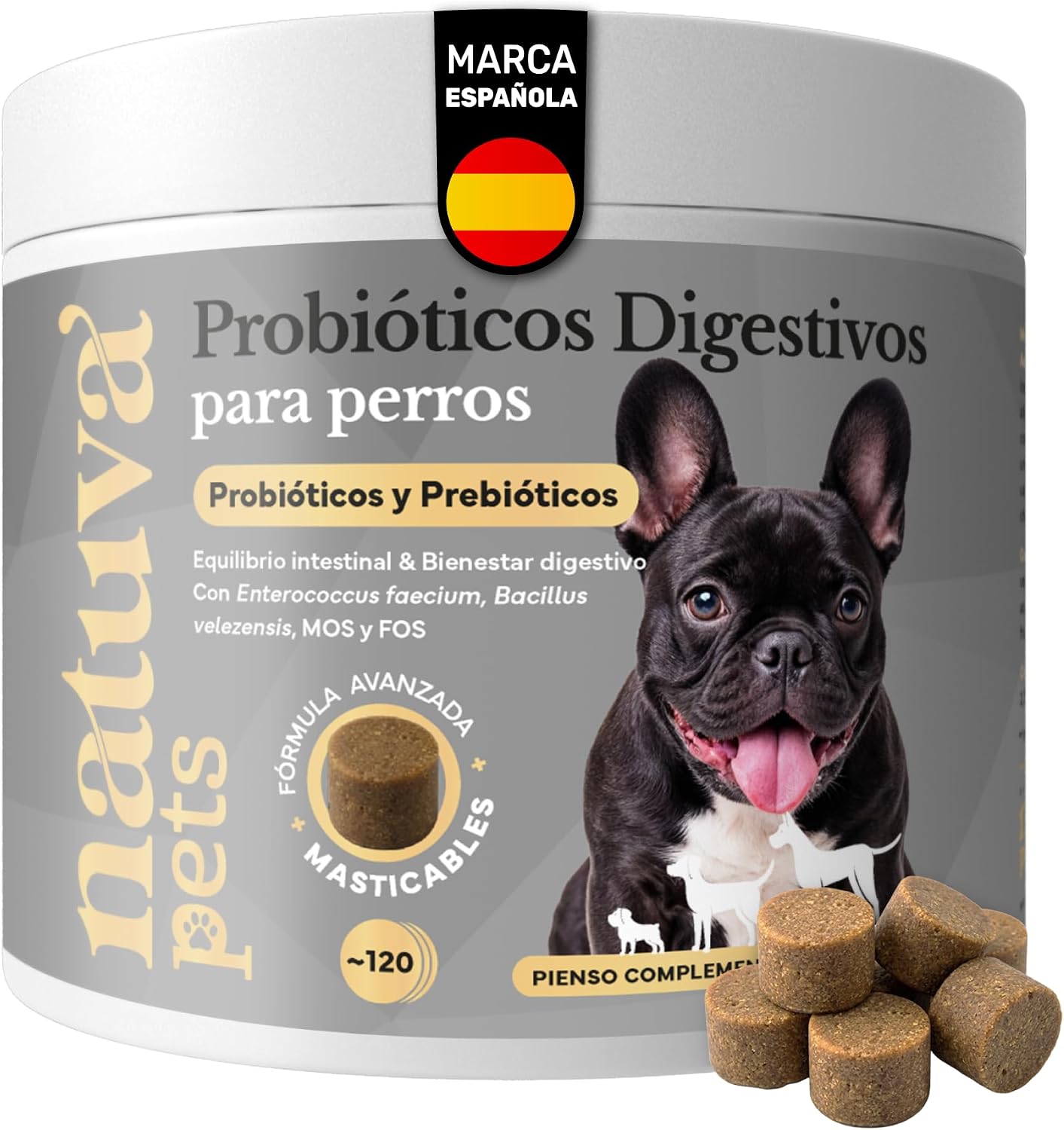 Probiótico para Perros - Repara la Flora Intestinal y Protege el Sistema Inmunológico - para Diarreas, Gases y Vómitos - con Prebióticos - Suplemento Gastrointestinal para Perros - 120 Masticables