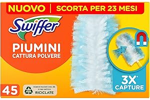 Swiffer Duster Piumini Catturapolvere, 45 Piumini, Cattura e Intrappola Polvere e Sporco, Raggiunge I Punti più Difficili della Casa, Piumini con 45% di Fibre Riciclate