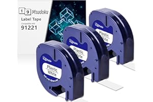 3 x Msudoku kompatybilna z Dymo 91221 12 mm x 4 m taśma do etykiet Letratag Plastic White S0721660 - LT100H LT100T QX50 XR XM 200B