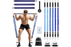 ‎HOMMIE Hommie Pilates Bar Kit mit Widerstandsbänder für Frauen und Mann, 3 Stück Stick Squat Yoga Pilates Resistance Bands mit Griffe, Türanker & Fußschlaufen für Pilates Krafttraining