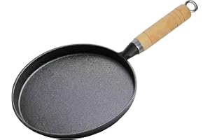 Gjutjärnspanna, gjutjärnspanna induktion 20 cm - handtag i massivt trä utan beläggning, lämplig för gas, induktion och grilla