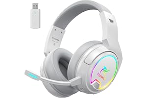 Krysenix PG4 2.4GHz Gaming Headset Wireless für PS4, PS5, PC, Mac, Switch, 48H Gaming Headset mit Noise Cancelling Mikrofon, Kabelloses Bluetooth Headset mit LED-Lichtern, Surround Sound, Reines Weiß