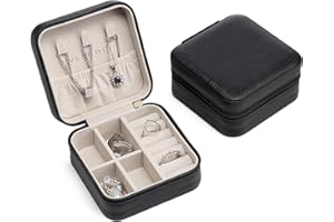 Vlando Small Faux Leather Travel Jewellery Box Organizer Display Storage Case for Rings Earrings Necklace without Mirror