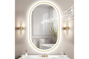 STARLEAD owalne złote, lustro-łazienkowe z oświetleniem 100x60cm, Bluetooth, przeciwmgielne, ściemnialne, 3 lekkie kolory, pamięć, IP44, szkło hartowane, poziome/pionowe, rama niemetalowa