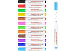 Autoau Pennarello Lavagna Cancellabili Set 12 Colori Pennarelli Lavagna Bianca Cancellabile a Secco Punta Rotonda 2-3 mm Marker Pennarelli per Lavagna Bianca a Basso Odore per Scuola Ufficio Casa