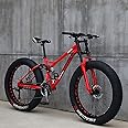 JAMCHE 26Inch Mountain Bikes, Adult Fat Tire Mountain Trail Bike, 27 Speed Bicycle, High-carbon Steel Frame Full Suspension Dual Disc Brake, 4.0 Inch Thick Wheel Mountain Snow Beach Bikes