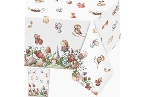 DOMGOGE Woodland Animals Table Cloths Jungle Safari Plastic Table Covers Tablecloths Rectangular Tablecloth Disposable Wipe Clean Waterproof Table Cloth Cover for Kids Birthday Wild One Party Supplies, 2pcs