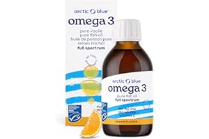 ‎ARCTIC BLUE Arctic Blue Omega 3 Fischöl – 150 ml flüssig – hochdosiert mit DHA, EPA und Vitamin D – ohne Aufstoßen oder Fischgeruch – arktisches Fischöl – MSC-Zertifiziert – Orangengeschmack