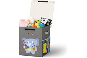 ADEHMDA Toy Box, Large Toy Storage Box with Lid, Collapsible Sturdy Toy Chest Storage Box for Kids, Girls and Boys, Nursery Room and Living Room, 13"x13" x16"(grey-animal)