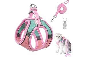 GRANTOP Cat Harness and Lead Set,1.5M Adjustable Kitten Harness, Cat Vest Harness Set with Reflective Strips Escape-Proof, Cat Lead for Large Medium Small Cats Dogs Pets (Pink S)