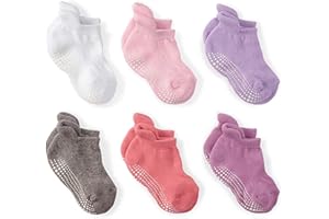 LA Active Chaussettes Antidérapantes Enfant 1-3 ans - 6 Paires de Socquettes pour Bébé, Enfants, Fille, Garçon, Nouveau-nés - Filles