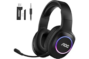 AOC Wireless Gaming Headset for PC, PS5, Switch, Bluetooth 5.4 & 2.4GHz Low Latency Gaming Headset with Mic, Noise Canceling, 7.1 Virtual Surround, 45H Long Battery Life, USB-C Fast Charging