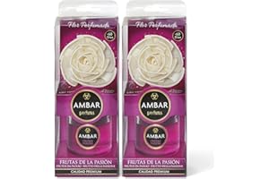 Ambar Perfums Ambientador Flor Difusora. Ambientador Casa Flor Perfumada Frutas de la Pasión 0% Alcohol, 60 días duración. (Pack 2 uds. x 75 ml)