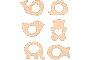 RosewineC 6 Stück Baby Beißring Holz Baby Holzfiguren, Natürlich Holz Ringe, Baby Kinderkrankheiten, Handgefertigt Anhänger Kit für DIY Schmuck, Handwerk… (Style 1)