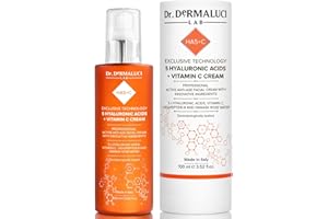 DR. DERMALUCI LAB Crema Hidratante Facial Mujer Antiarrugas 5 Ácidos Hialurónicos, Vitamina C BIO 100ml | Hexapéptido Rosa Damascena | Iluminador Hidratante | Anti-Edad, Antienvejecimiento, Natural | Piel Muy Seca