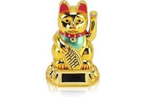 HERCHR Simpatico Gatto Ondeggiante Ad Energia Solare, Ricchezza Gatti di Accoglienza Che Agitano Il Braccio, Gatto Cinese Portafortuna con Zampa Mobile, Feng Shui oro gatto per decorazione(oro)