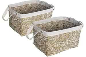 BOX AND BEYOND Cesta natural trenzada, 25 x 19 x 15 cm, junco de mar, juego de 2