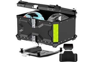 ‎LESANM Motorrad Topcase, 65L Topcase für Roller Wasserdicht Topcase Aluminium Motorrad Heckbox Reisen Motorradkoffer mit Sicherheitsschloss für 2 Motorradhelm Helm, Wasserdicht Motorrad Top Box (Schwarz)