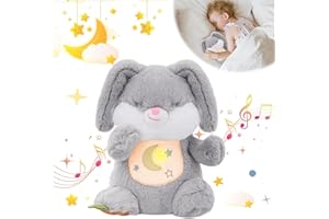 seOSTO Soothing Bunny Breathing Bunny Teddy Plush with Light and Breathing Musical Soothing Doll for Baby Toys New Baby Gifts, Anxiety Teddy for Adults