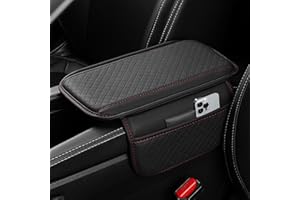 VBGURR Armlehnen Polster Auto mit 2 Autositz Organizer, Universelle Leder Auto Armlehnen Polster Mittelkonsole Auto Zubehör Innenraum für Armlehne Auto (SchwarzRot)